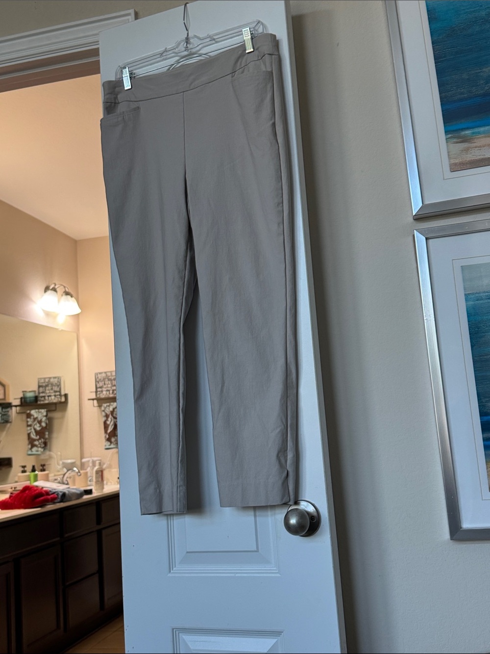 Chico's Straight-Leg Stretch Pants in Light Taupe
